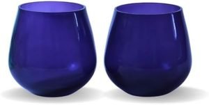 Goodsright Decor Pack of 2 Big Round Glass Votive Tealight Candle Holders for Dining Table - Decorations Items for Home Decor Office Living Room Xmas Gifts (Pack of 2, Glass) (Blue) (Red)