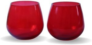 Goodsright Decor Pack of 2 Big Round Glass Votive Tealight Candle Holders for Dining Table - Decorations Items for Home Decor Office Living Room Xmas Gifts (Pack of 2, Glass) (Blue) (Red)