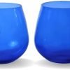 Goodsright Decor Pack of 2 Big Round Glass Votive Tealight Candle Holders for Dining Table - Decorations Items for Home Decor Office Living Room Xmas Gifts (Pack of 2, Glass) (Blue) (Red)
