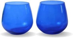 Goodsright Decor Pack of 2 Big Round Glass Votive Tealight Candle Holders for Dining Table - Decorations Items for Home Decor Office Living Room Xmas Gifts (Pack of 2, Glass) (Blue) (Red)