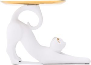 Goodsright Decor Resin Cat Stretching Tray Statue Tray for Keys Candy Jewelry Ring Fruit, Modern White Living Room Bedroom Decoration TQGJPT505