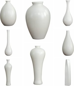 Goodsright Decor 7.4" H Chinese Minimalist Ceramic Vases, Floral Bud Vase, Dried Flower Arrangement Art Modern Vase Water Bottle for Home Office, White 8