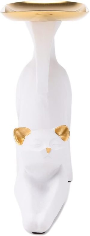 Goodsright Decor Resin Cat Stretching Tray Statue Tray for Keys Candy Jewelry Ring Fruit, Modern White Living Room Bedroom Decoration TQGJPT505