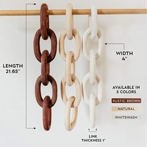 Goodsright Decor Decorative Wood Chain Link and Bead Garland Set | Hand Carved Pine Wood Chain Decor | Modern Farmhouse Decor Set | Aesthetic Room Decor | Boho Decorations for Living Room Bedroom Entryway l Brown