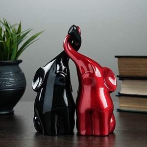 Goodsright Decor Black and Red Elephant Figurines with Trunk Up - Collectible Poly Stone Ceramic Elephant Statues Abstract Art Home Decor - Elefantes De La Suerte