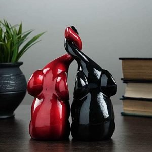 Goodsright Decor Black and Red Elephant Figurines with Trunk Up - Collectible Poly Stone Ceramic Elephant Statues Abstract Art Home Decor - Elefantes De La Suerte