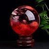 Goodsright Decor Natural Red Smelting Quartz Gemstone Ball Healing Crystal Sphere with Wooden Stand Home feng Shui Ornaments (M(Diameter 8CM/3.14inch))
