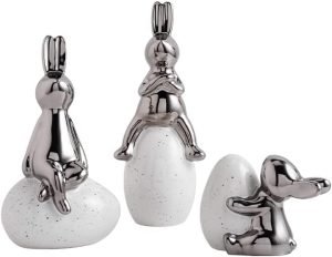 Goodsright Decor Set of 3 Modern Ceramic Rabbit Figurines Bunny Decor Spring Decor Bunny Statue Bunny Figurines Home Decor White Ceramic Bunny Silver Home Decor