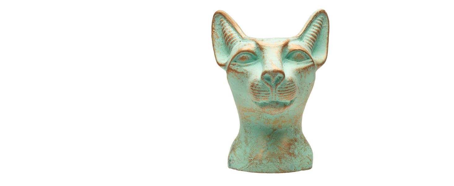 Authentic Miniature Statue - Patina Finish - Bastet Cat Goddess Bust 