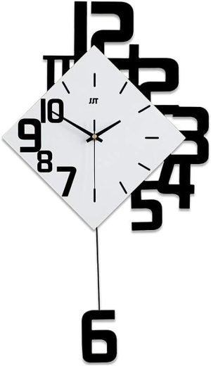 Goodsright Decor Pendulum Wall Clock Silent Non Ticking, Modern Style Wooden Living Room Swing Quartz Wall Clock, Large Dial Silent Home Decoration (Blue)