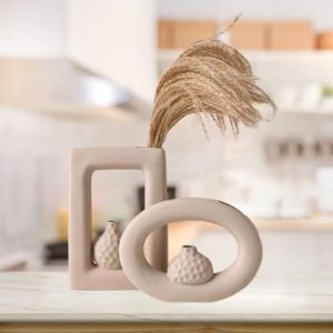 Goodsright Decor Ceramic Home Vase Set, Bud Vase, Ceramic Frosted Texture Vase, Modern Bohemian Style Flower Vase, Suitable for Room Decoration and Living Room Decoration(Rectangle and Ellipse)