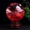 Goodsright Decor Natural Red Smelting Quartz Gemstone Ball Healing Crystal Sphere with Wooden Stand Home feng Shui Ornaments (M(Diameter 8CM/3.14inch))