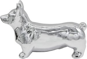 Goodsright Decor Corgi Dog Statue - Metallic Silver Standing Ceramic Dog Statue - Decorative Dog Sculpture for Garden or Home D??cor - Corgi Dog Outdoor Statue - (10.82?? x 3.62?? x 6.61??)