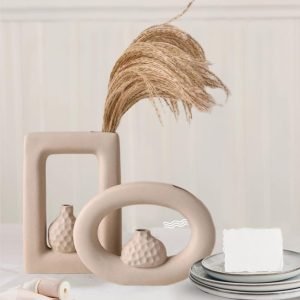 Goodsright Decor Ceramic Home Vase Set, Bud Vase, Ceramic Frosted Texture Vase, Modern Bohemian Style Flower Vase, Suitable for Room Decoration and Living Room Decoration(Rectangle and Ellipse)