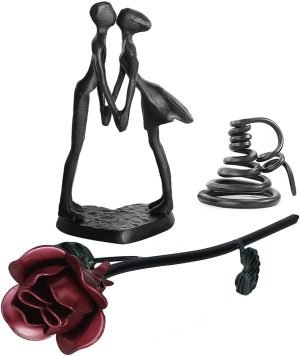 Goodsright Decor Romantic 7th Anniversary, Resin Modern Couple Sculpture & Metal Rose with Stand - Wedding Anniversary Birthday Valentine's Day Gifts for Wife Girlfriend