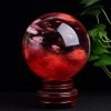 Goodsright Decor Natural Red Smelting Quartz Gemstone Ball Healing Crystal Sphere with Wooden Stand Home feng Shui Ornaments (M(Diameter 8CM/3.14inch))
