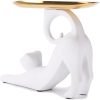 Goodsright Decor Resin Cat Stretching Tray Statue Tray for Keys Candy Jewelry Ring Fruit, Modern White Living Room Bedroom Decoration TQGJPT505
