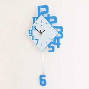 Goodsright Decor Pendulum Wall Clock Silent Non Ticking, Modern Style Wooden Living Room Swing Quartz Wall Clock, Large Dial Silent Home Decoration (Blue)