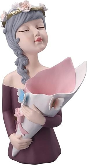 Goodsright Decor Girl Figurine Flower Vase Girl Statue Resin Girl Sculpture Flower Holder Desktop Planter for Home Office Table Ornaments - Purple Red