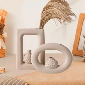 Goodsright Decor Ceramic Home Vase Set, Bud Vase, Ceramic Frosted Texture Vase, Modern Bohemian Style Flower Vase, Suitable for Room Decoration and Living Room Decoration(Rectangle and Ellipse)