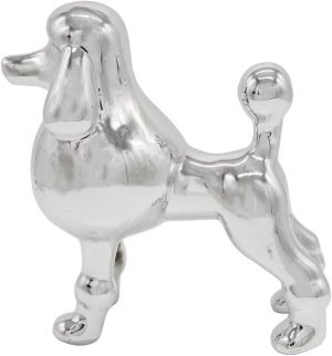 Goodsright Decor Ceramic Dog Statue - Metallic Silver Standing Poodle Dog Statue - Decorative Dog Sculpture for Garden or Home D??cor - Poodle Dog Outdoor Statue - (9?? x 3.5?? x 9.25??)