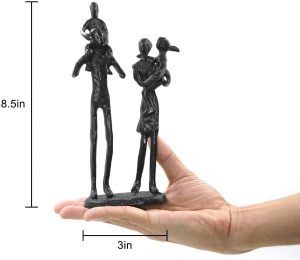 Goodsright Decor Rustic Family Figurines, Cast Iron Art Home Decoration Statue with Gift Card for Anniversary Birthday (Family of Four Carrying)