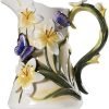 Goodsright Decor Large Ceramic Water Pitcher Flower Vase, Hand-Painted Dancing Butterfly and Lily Design Home Decor Bouquet Holder-8.3H Inches