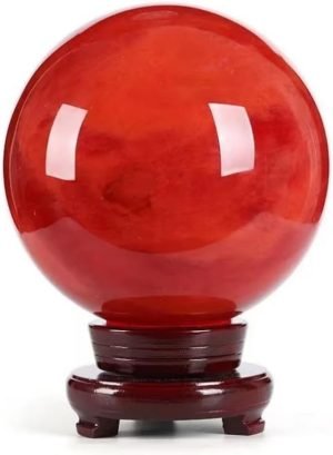 Goodsright Decor Natural Red Smelting Quartz Gemstone Ball Healing Crystal Sphere with Wooden Stand Home feng Shui Ornaments (M(Diameter 8CM/3.14inch))
