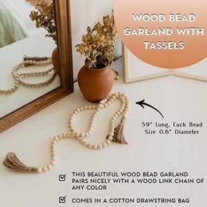 Goodsright Decor Decorative Wood Chain Link and Bead Garland Set | Hand Carved Pine Wood Chain Decor | Modern Farmhouse Decor Set | Aesthetic Room Decor | Boho Decorations for Living Room Bedroom Entryway l Brown