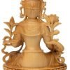 Goodsright Decor 10cm Hand-Carved Wooden Buddha Statue Green Tara Bodhisattva Guanyin Lotus Base Ornament