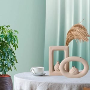 Goodsright Decor Ceramic Home Vase Set, Bud Vase, Ceramic Frosted Texture Vase, Modern Bohemian Style Flower Vase, Suitable for Room Decoration and Living Room Decoration(Rectangle and Ellipse)
