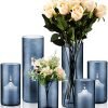 Goodsright Decor 6 Pcs Blue Glass Cylinder Vases Hurricane Candle Holders Pillar Candle Holders Vases Blue Vase Candle Holder Clear Glass Flowers Vases for Valentine Wedding Kitchen Table Centerpiece Decoration