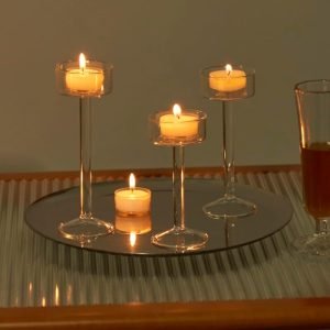 Goodsright Decor 6 Pieces Glass Candleholders Tea Light Candle Holders Clear Wedding Hurricane Tall Elegant Ideal for Dining Party Home Decor Parties Table Settings Gifts