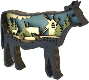 Goodsright Decor Animal 12inch Shark Decor,Wooden Home Shark Statues and Figurines,Shark Wall Ornament Multilayer Woodland,Shark Silhouette and Sculpture,Shark Decoration for Wall Shelf Wood(Shark+Light)