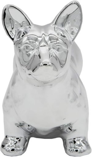 Goodsright Decor Corgi Dog Statue - Metallic Silver Standing Ceramic Dog Statue - Decorative Dog Sculpture for Garden or Home D??cor - Corgi Dog Outdoor Statue - (10.82?? x 3.62?? x 6.61??)