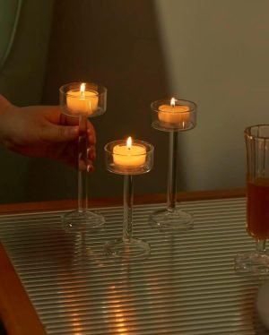 Goodsright Decor 6 Pieces Glass Candleholders Tea Light Candle Holders Clear Wedding Hurricane Tall Elegant Ideal for Dining Party Home Decor Parties Table Settings Gifts