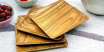 Wood 12 inch square plate dining table kitchen counter coffee tray ottoman tray platter picnic pool