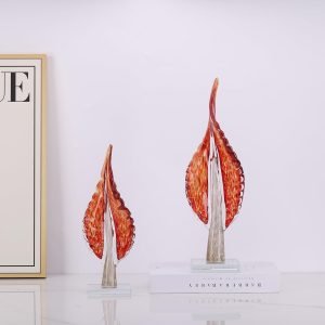 Goodsright Decor Abstract Glass Leaf Statue, Red Home Decor, Blown Glass Art Decorations for Office Desk Living Room Coffee TV Cabinet Entryway Entryway Dining Table Decoration