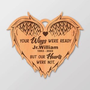 Goodsright Decor Personalized Your Wings were Ready Ornament - Heart Wings Keepsake Memorial Christmas Ornament, Wooden Ornament, Pack 3