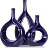 Goodsright Decor Navy Blue Vase Set of 3,Unique Hollow Blue Vase,Blue Pampas Grass Vase Ceramics Living Room Decorations,Red Home Decor Small Vases for Living Room,Bedroom,Coffee Table,Fireplace,Bookshelf,Dining Table