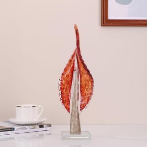 Goodsright Decor Abstract Glass Leaf Statue, Red Home Decor, Blown Glass Art Decorations for Office Desk Living Room Coffee TV Cabinet Entryway Entryway Dining Table Decoration