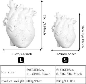 Goodsright Decor Resin Vase Planter, Decorative Heart Vase - Anatomical Heart Tabletop Decorative Craft, Farmhouse Living Room Bedroom Countertop (White,Large)
