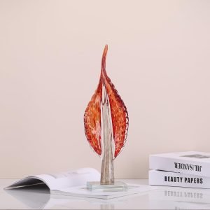 Goodsright Decor Abstract Glass Leaf Statue, Red Home Decor, Blown Glass Art Decorations for Office Desk Living Room Coffee TV Cabinet Entryway Entryway Dining Table Decoration