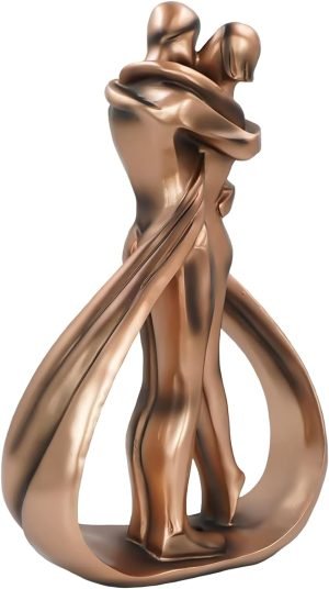 Goodsright Decor Romantic 7th Anniversary, Resin Modern Couple Sculpture & Metal Rose with Stand - Wedding Anniversary Birthday Valentine's Day Gifts for Wife Girlfriend