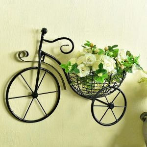 Goodsright Decor Wrought Iron Wall Hanging Decor, Bicycle Flower Basket Wall Mounted Flower Stand Display Rack for Home Decor, Unique Art Ornaments Classic Retro Style for Home