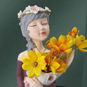 Goodsright Decor Girl Figurine Flower Vase Girl Statue Resin Girl Sculpture Flower Holder Desktop Planter for Home Office Table Ornaments - Purple Red