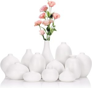 Goodsright Decor White Small Vase for Home Decor,White Ceramic Vase Set of 12,White Matte Boho Vase for Decorative Dried Flowers Pampas Grass Decoraitons,Dining Table Centerpieces Rustic Living Room Decor