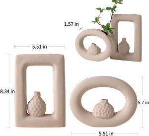 Goodsright Decor Ceramic Home Vase Set, Bud Vase, Ceramic Frosted Texture Vase, Modern Bohemian Style Flower Vase, Suitable for Room Decoration and Living Room Decoration(Rectangle and Ellipse)