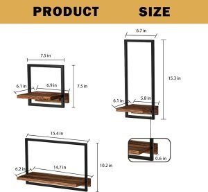 Goodsright Decor 6 Sets Rustic Floating Shelves,Wooden Storage Shelf with Metal Frame, Wall-Mounted Wood Display, Wall Hanging Decor, Home Decor for Living Room, Bedroom, Kitchen, Office