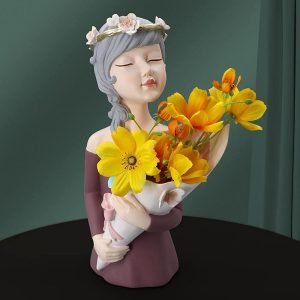 Goodsright Decor Girl Figurine Flower Vase Girl Statue Resin Girl Sculpture Flower Holder Desktop Planter for Home Office Table Ornaments - Purple Red
